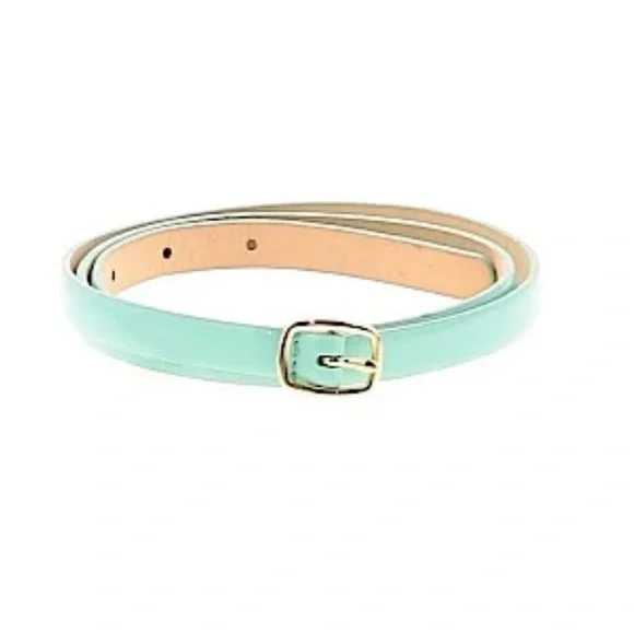 ❌FINAL SALE❌ J. Crew light blue green turquoise leather belt w gold buckle small - Picture 1 of 5